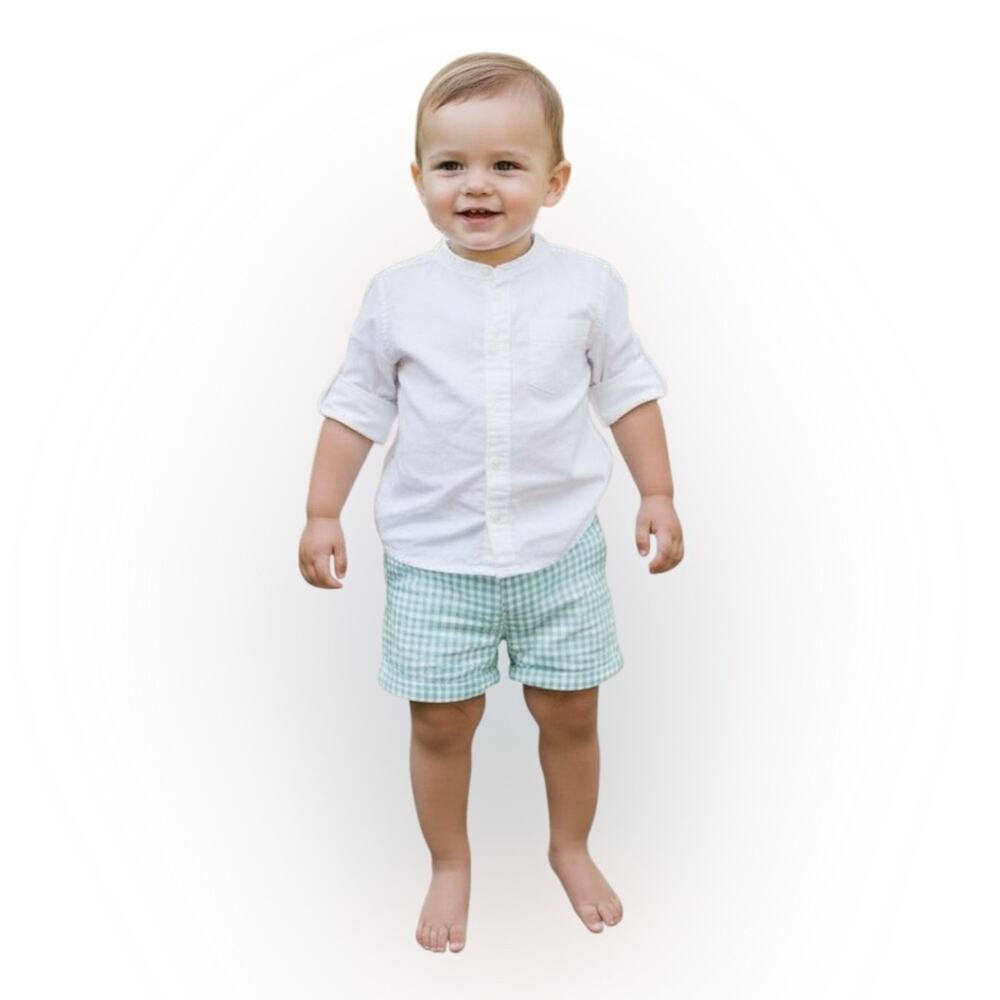 Edgehill Collection Tunic Stripe Short Set White Shirt Blue Checkered Shorts 4T